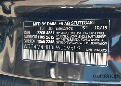 2020 Mercedes-Benz Glb 250 4Matic from USA, damaged, VIN WDC4M4HB8LW009589
